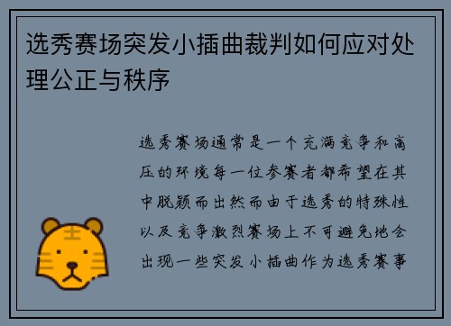 选秀赛场突发小插曲裁判如何应对处理公正与秩序